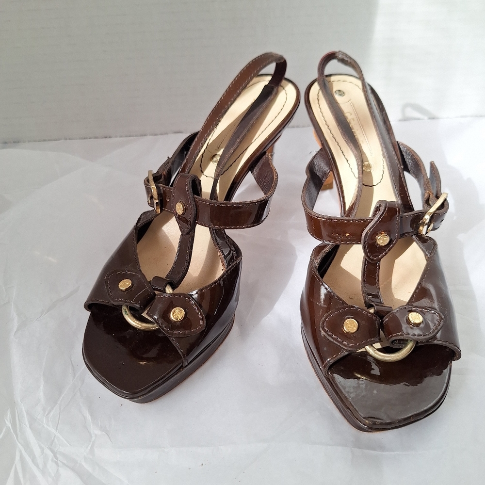 Celine Platform Sandal Pumps Brown Patent Leather 36 / 6